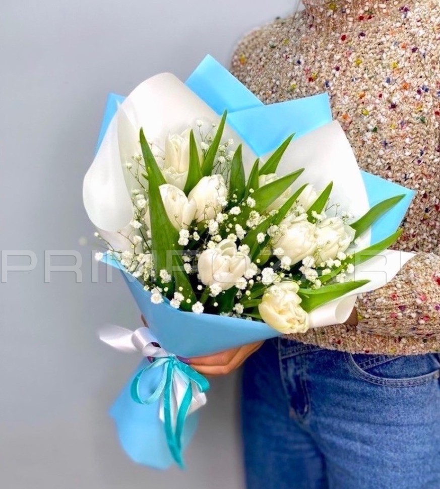 #DV22 Букет из тюльпанов и гипсофилы  Flowers delivery Vladivostok