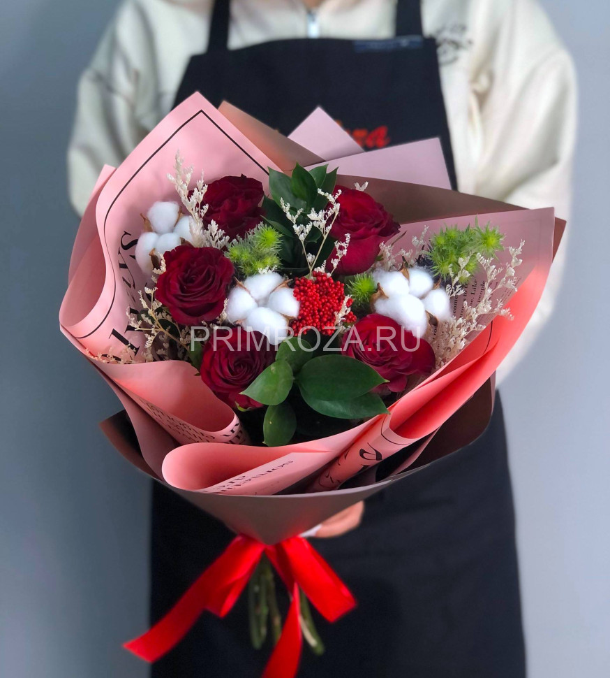 Сборный букет с хлопком #А6775 Flowers delivery Vladivostok