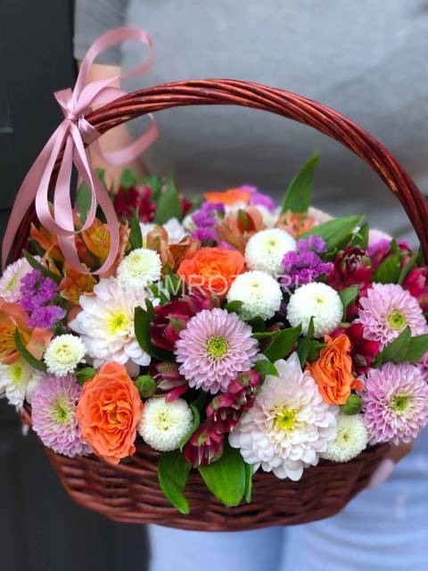 Mixed bouquet in a decorative basket #A2059