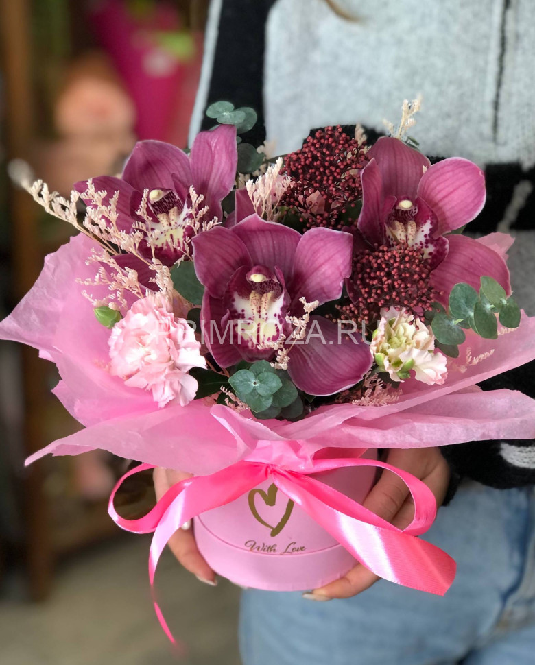 Композиция с орхидеей в коробке #А0099 Flowers delivery Vladivostok