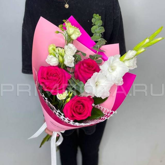 Prefabricated bright bouquet with gladiolus #A5842 