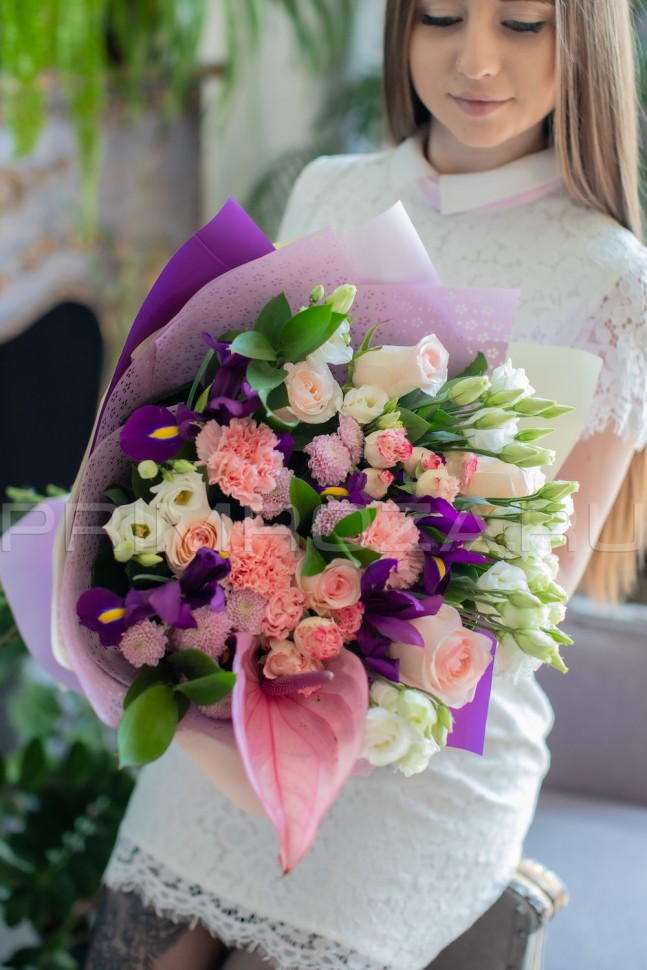 Prefabricated bouquet with irises and anthurium #A7804  Flowers delivery Vladivostok