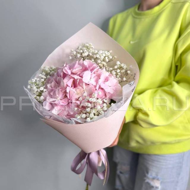 Bouquet of hydrangeas and gypsophila