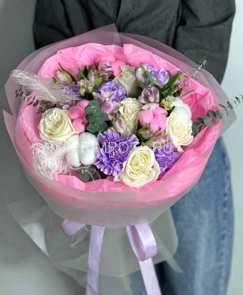 Ассорти букет с хлопком и перьями #A1584 Flowers delivery Vladivostok