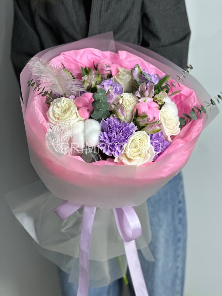 Ассорти букет с хлопком и перьями #A1584 Flowers delivery Vladivostok