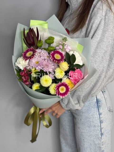 Сборный букет с гермини и леукодендроном #A8913