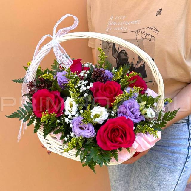 Mixed bouquet in a basket #A3049