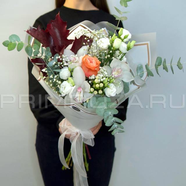 Prefabricated bouquet of orchid and peony rose #H9321