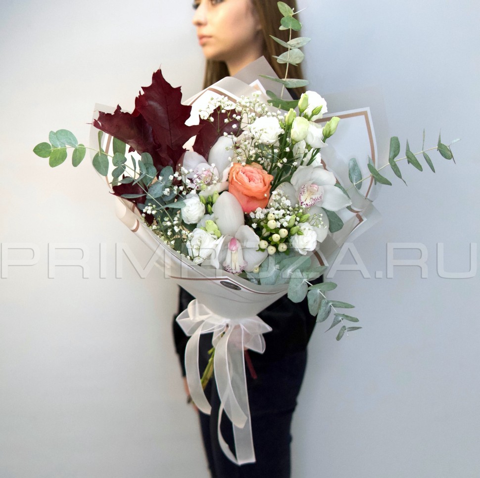 Prefabricated bouquet of orchid and peony rose #H9321 Flowers delivery Vladivostok