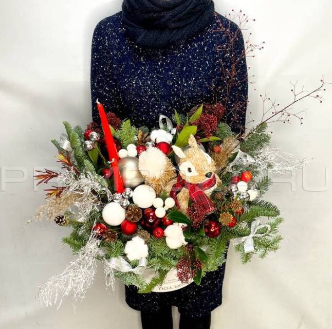 New Year's composition in a decorative box #A2258
