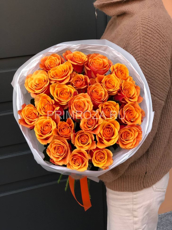Bouquet of 25 fiery roses #A0013 Flowers delivery Vladivostok
