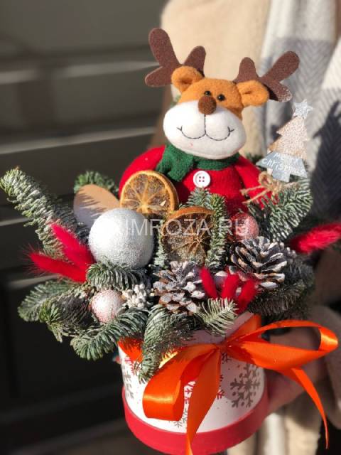 Новогодняя композиция в декоративной коробке #NY0623