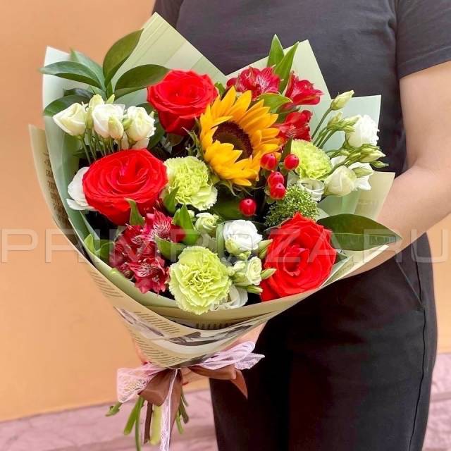 Prefabricated bouquet with sunflower #A7345