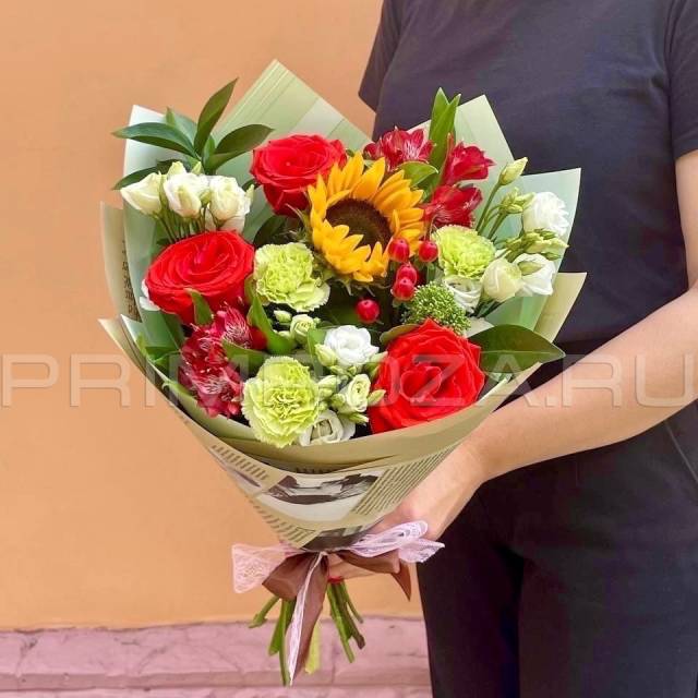 Prefabricated bouquet with sunflower #A7345