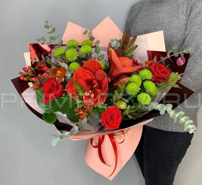 Bouquet with scarlet amaryllis #A9831